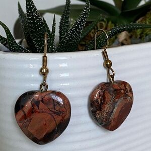 Heart-Shaped Mahogany Obsidian Stone Earrings
